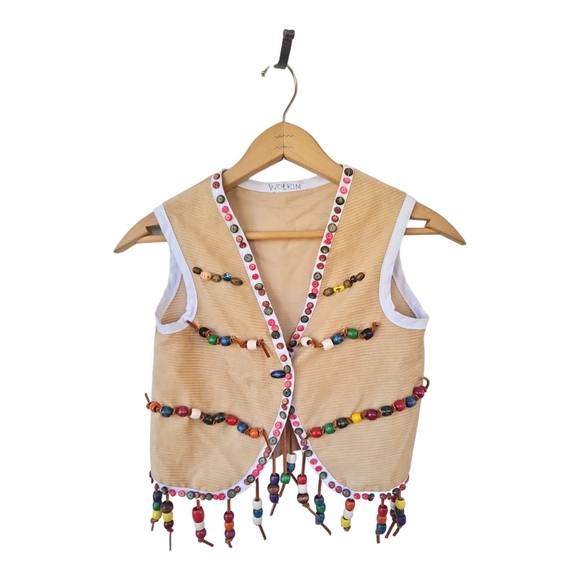 Vintage 70's Kids Handmade Beaded Hippie Vest S - Picture 6 of 6